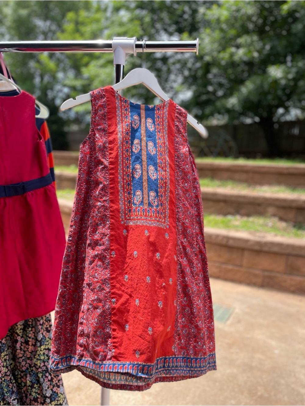 Minnie Minors Red & Blue Sleeveless Tunic dress size 7/8 #017